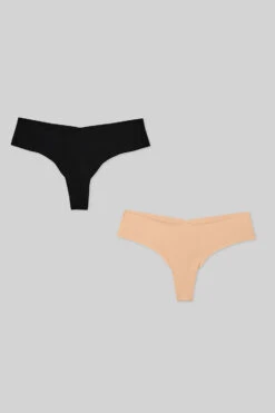 Airbrush Invisible Thong (2 Pack) - Black & Champagne