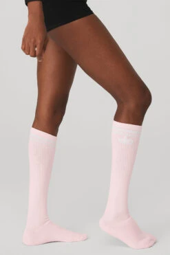 Women's Knee-High Throwback Barre Sock - Powder Pink/White -Attire Mew Sales A0328W 03826 b1 s1 a2 1 m100