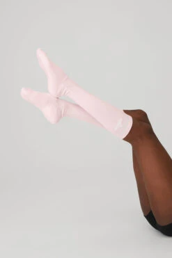 Women's Knee-High Throwback Barre Sock - Powder Pink/White -Attire Mew Sales A0328W 03826 b1 s1 a3 1 m100