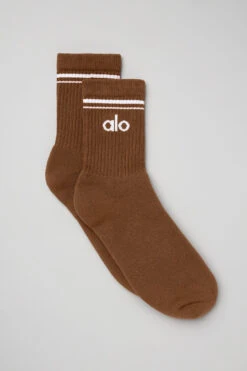 Unisex Half-Crew Throwback Sock - Cinnamon Brown/White