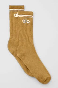 Unisex Throwback Sock - Golden Olive Branch/White