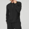 Micro Waffle Fast Break Henley - Black