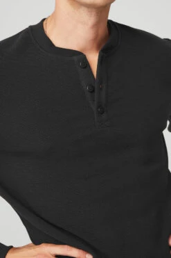 Micro Waffle Fast Break Henley - Black -Attire Mew Sales M3148R 01 b1 s3 a4 1 m74