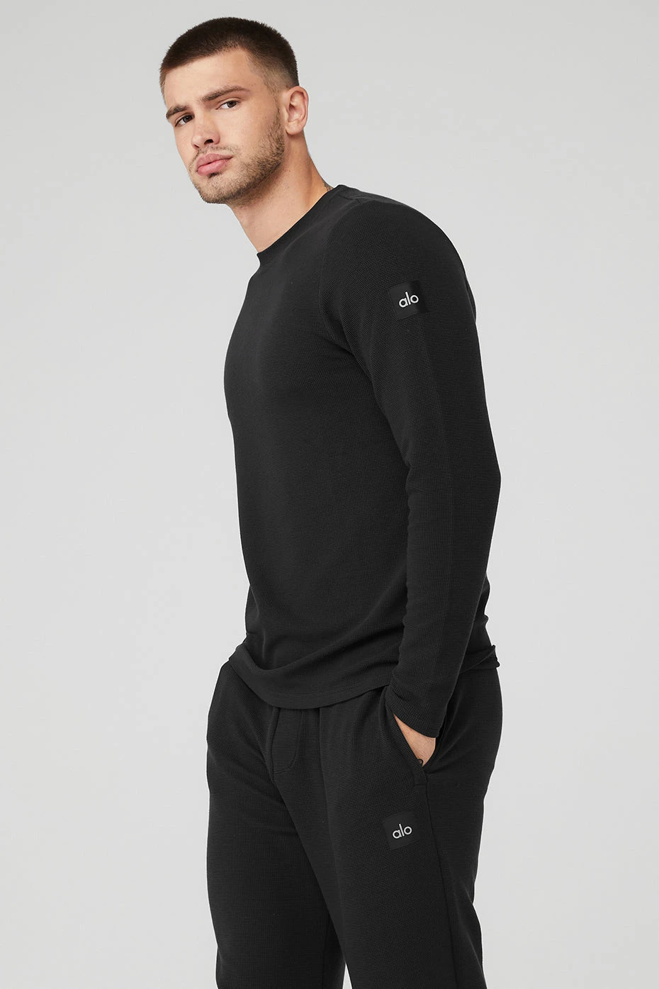 Micro Waffle Fast Break Long Sleeve Tee - Black 3 Micro Waffle Fast Break Long Sleeve Tee - Black - Image 3