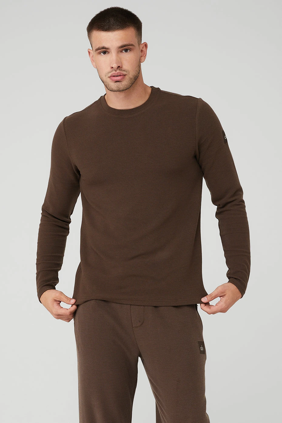 Micro Waffle Fast Break Long Sleeve Tee - Espresso 1 Micro Waffle Fast Break Long Sleeve Tee - Espresso