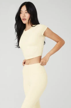 Alosoft Crop Finesse Short Sleeve - French Vanilla -Attire Mew Sales W1406R 04563 b1 s1 a3 1 m54