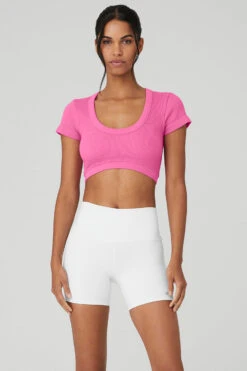 Seamless Ribbed Cropped Serene Short Sleeve - Paradise Pink