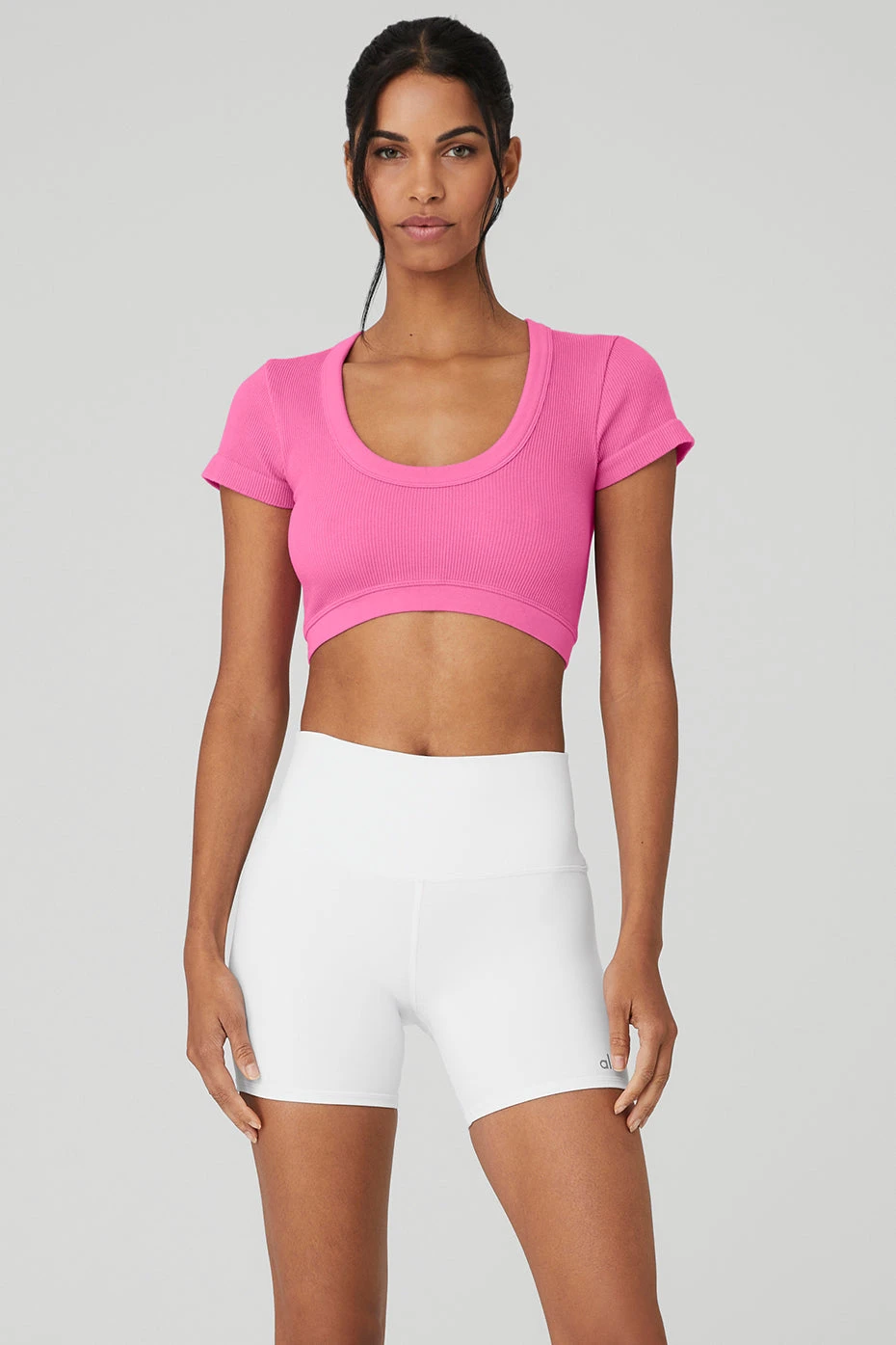 Seamless Ribbed Cropped Serene Short Sleeve - Paradise Pink 1 Seamless Ribbed Cropped Serene Short Sleeve - Paradise Pink