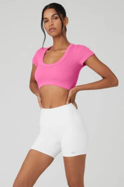 Seamless Ribbed Cropped Serene Short Sleeve - Paradise Pink 12 Seamless Ribbed Cropped Serene Short Sleeve - Paradise Pink -Attire Mew Sales W1423R 04828 b1 s1 a3 1 m18