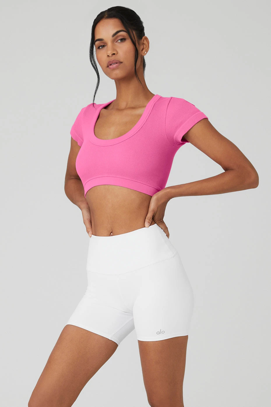 Seamless Ribbed Cropped Serene Short Sleeve - Paradise Pink 3 Seamless Ribbed Cropped Serene Short Sleeve - Paradise Pink - Image 3