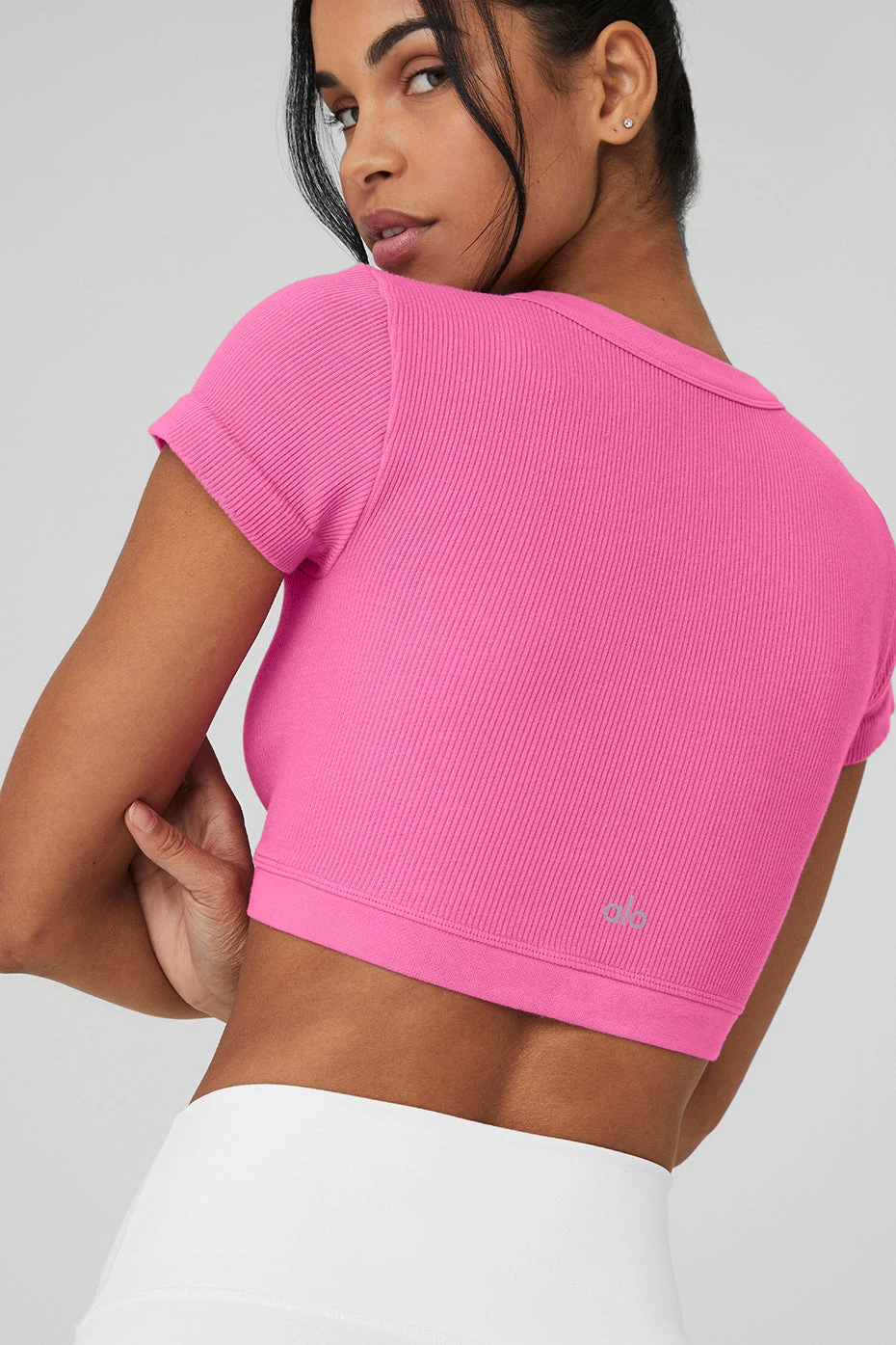 Seamless Ribbed Cropped Serene Short Sleeve - Paradise Pink 4 Seamless Ribbed Cropped Serene Short Sleeve - Paradise Pink - Image 4