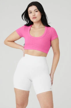 Seamless Ribbed Cropped Serene Short Sleeve - Paradise Pink 15 Seamless Ribbed Cropped Serene Short Sleeve - Paradise Pink -Attire Mew Sales W1423R 04828 b1 s4 a1 1 m29