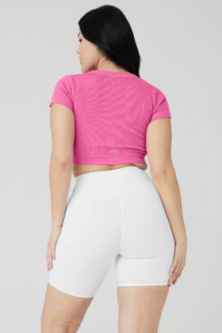 Seamless Ribbed Cropped Serene Short Sleeve - Paradise Pink 16 Seamless Ribbed Cropped Serene Short Sleeve - Paradise Pink -Attire Mew Sales W1423R 04828 b1 s4 a2 1 m29