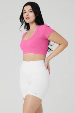 Seamless Ribbed Cropped Serene Short Sleeve - Paradise Pink 17 Seamless Ribbed Cropped Serene Short Sleeve - Paradise Pink -Attire Mew Sales W1423R 04828 b1 s4 a3 1 m29
