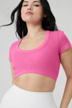 Seamless Ribbed Cropped Serene Short Sleeve - Paradise Pink 19 Seamless Ribbed Cropped Serene Short Sleeve - Paradise Pink -Attire Mew Sales W1423R 04828 b1 s4 a4 2 m29