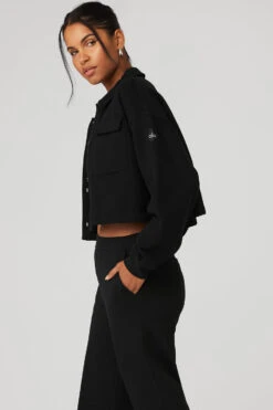 Renown Cropped Button-Up Pullover - Black -Attire Mew Sales W3645R 01 b1 s1 a2 1 m18