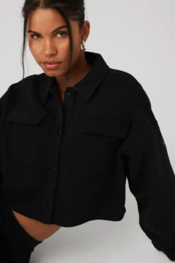 Renown Cropped Button-Up Pullover - Black -Attire Mew Sales W3645R 01 b1 s1 a4 1 m18