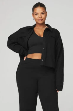 Renown Cropped Button-Up Pullover - Black -Attire Mew Sales W3645R 01 b1 s4 a1 1 m83