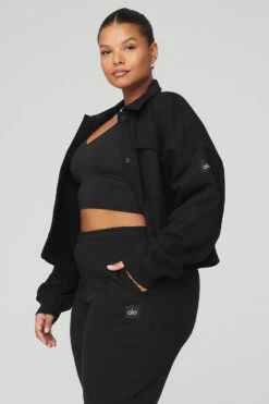 Renown Cropped Button-Up Pullover - Black -Attire Mew Sales W3645R 01 b1 s4 a2 1 m83