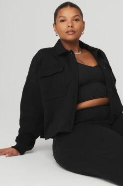 Renown Cropped Button-Up Pullover - Black -Attire Mew Sales W3645R 01 b1 s4 a2 2 m83