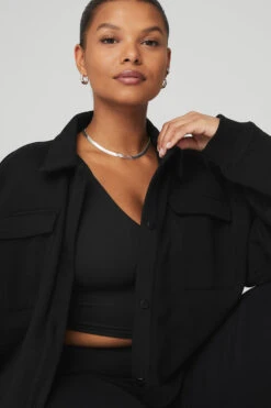 Renown Cropped Button-Up Pullover - Black -Attire Mew Sales W3645R 01 b1 s4 a4 1 m83