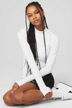 Wellness Rib Mock Neck Long Sleeve - White -Attire Mew Sales W3646R 00 b1 s1 a1 2 m76