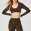 Ribbed Defined Long Sleeve Bra - Espresso