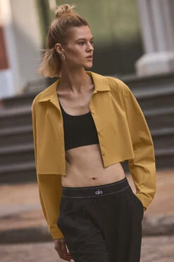 Cropped Take Me Out Button Up - Golden Olive Branch