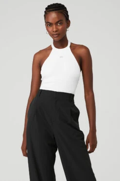 Goddess Rib Prime Time Halter Bodysuit - White -Attire Mew Sales W8142R 00 b1 s1 a1 1 m100