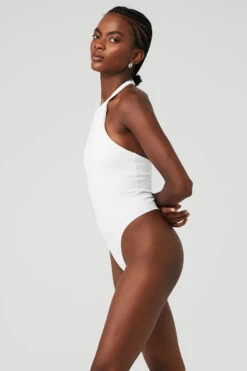 Goddess Rib Prime Time Halter Bodysuit - White -Attire Mew Sales W8142R 00 b1 s1 a2 1 m100