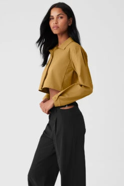 Cropped Take Me Out Button Up - Golden Olive Branch 8 Cropped Take Me Out Button Up - Golden Olive Branch -Attire Mew Sales W8143R 04989 b1 s1 a2 1 m18