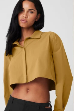 Cropped Take Me Out Button Up - Golden Olive Branch 9 Cropped Take Me Out Button Up - Golden Olive Branch -Attire Mew Sales W8143R 04989 b1 s1 a4 1 m18