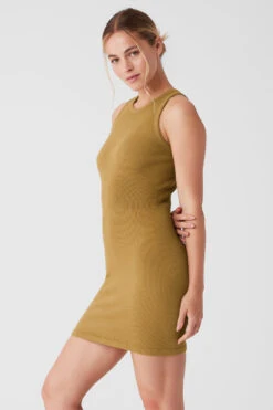 Seamless Ribbed Warm Nights Dress - Golden Olive Branch 12 Seamless Ribbed Warm Nights Dress - Golden Olive Branch -Attire Mew Sales W8143R 4989 b1 s1 a2 1 m89