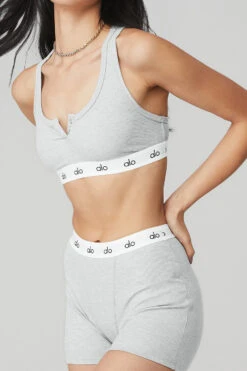 Icon Ribbed Henley Bra - Athletic Heather Grey 10 Icon Ribbed Henley Bra - Athletic Heather Grey -Attire Mew Sales W9316R 02910 b1 s1 a4 1 m54