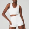 Goddess Ribbed Cropped Racerback Tank - White