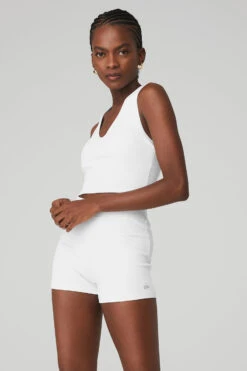 Goddess Ribbed Cropped Racerback Tank - White -Attire Mew Sales W9565R 00 b1 s1 a2 1 m100