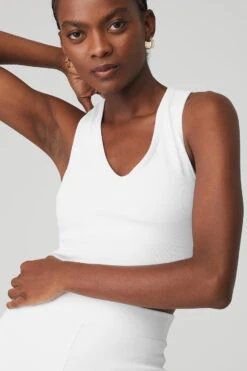 Goddess Ribbed Cropped Racerback Tank - White -Attire Mew Sales W9565R 00 b1 s1 a4 1 m100