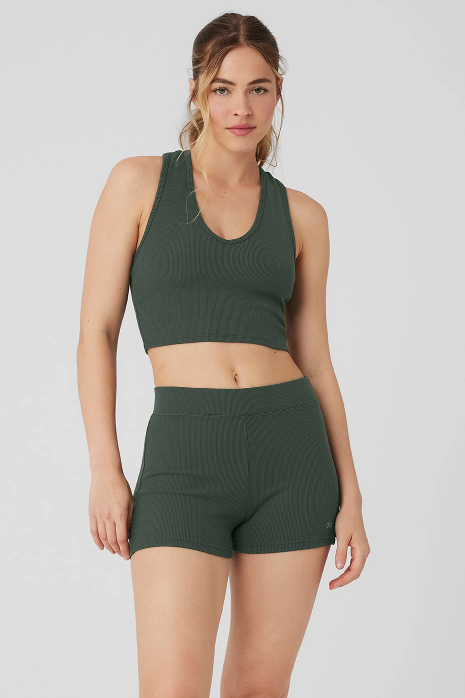 Goddess Ribbed Cropped Racerback Tank - Dark Cactus 1 Goddess Ribbed Cropped Racerback Tank - Dark Cactus