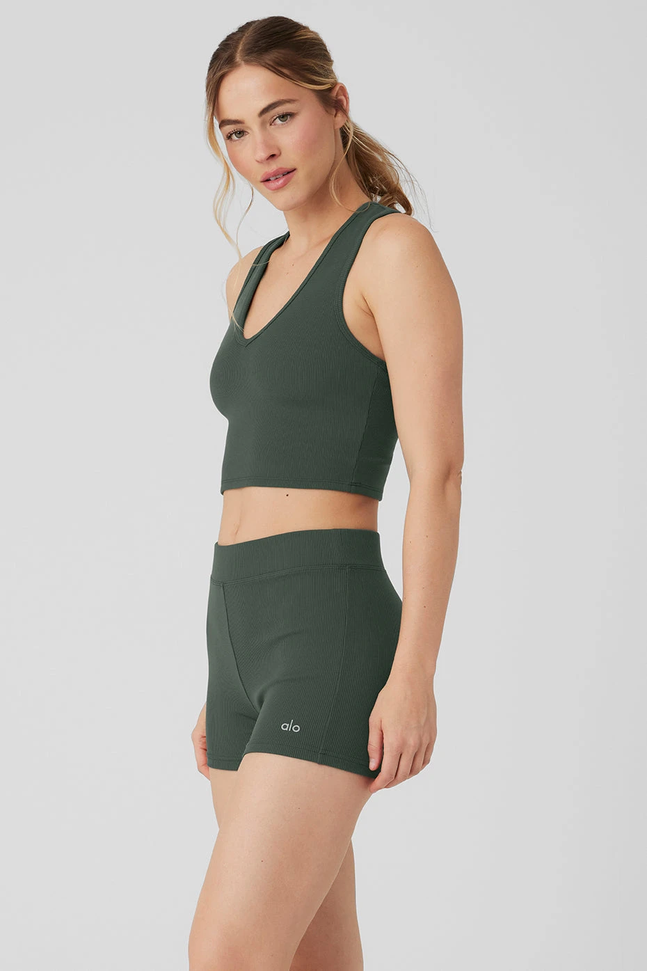 Goddess Ribbed Cropped Racerback Tank - Dark Cactus 3 Goddess Ribbed Cropped Racerback Tank - Dark Cactus - Image 3