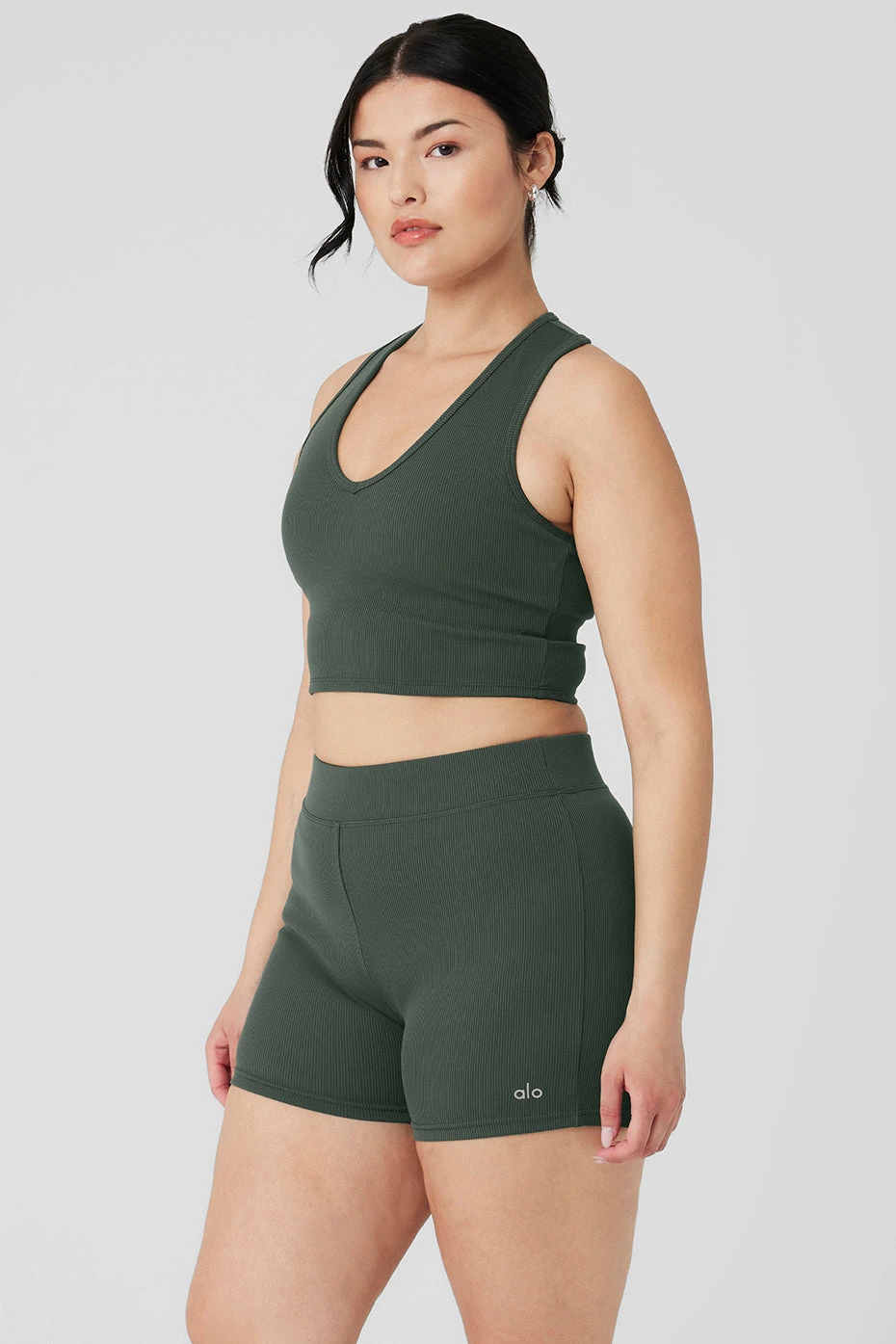 Goddess Ribbed Cropped Racerback Tank - Dark Cactus 7 Goddess Ribbed Cropped Racerback Tank - Dark Cactus - Image 7