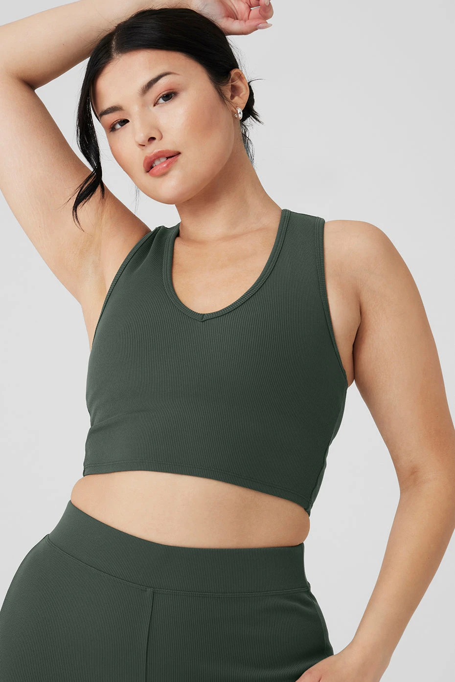 Goddess Ribbed Cropped Racerback Tank - Dark Cactus 8 Goddess Ribbed Cropped Racerback Tank - Dark Cactus - Image 8