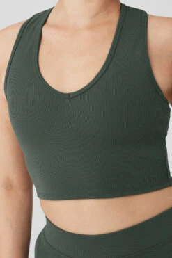Goddess Ribbed Cropped Racerback Tank - Dark Cactus 17 Goddess Ribbed Cropped Racerback Tank - Dark Cactus -Attire Mew Sales W9565R 04059 b1 s4 a4 2 m29