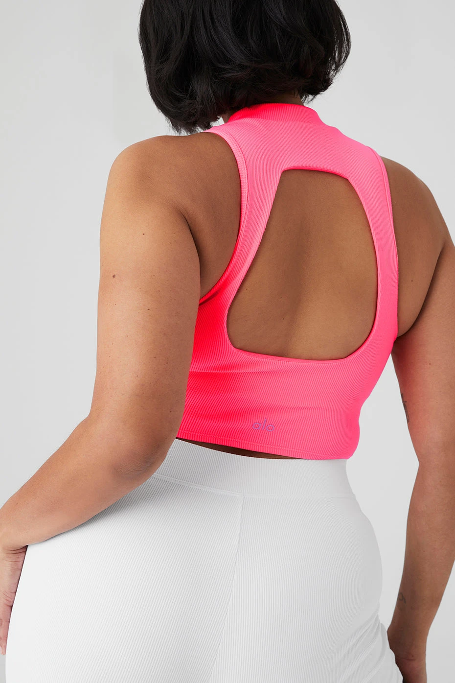 Goddess Rib Cropped Dynamite Tank - Fluorescent Pink Coral 9 Goddess Rib Cropped Dynamite Tank - Fluorescent Pink Coral - Image 9