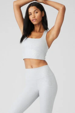 Alosoft Ribbed Shimmer Chic Bra Tank - Light Grey Iridescent