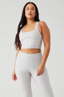 Alosoft Ribbed Shimmer Chic Bra Tank - Light Grey Iridescent -Attire Mew Sales W9611R 04963 b1 s4 a1 1 m135